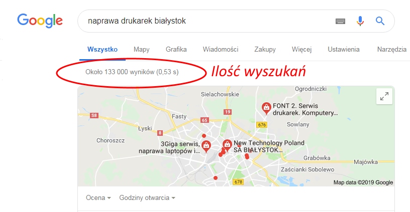gdzie szukać ilości wyników wyszukiwania w Google dla pozycjonowania w Białymstoku