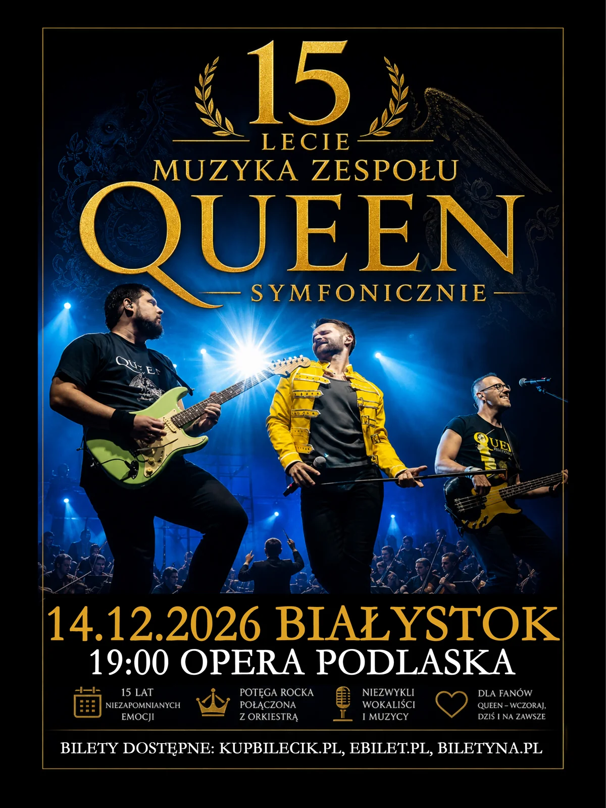 Grafika promocyjna wydarzenia QUEEN SYMFONICZNIE XV-lecie w Białymstoku
