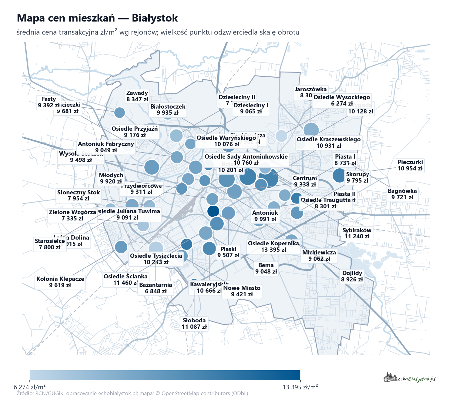 Mapa cen mieszkań - Białystok