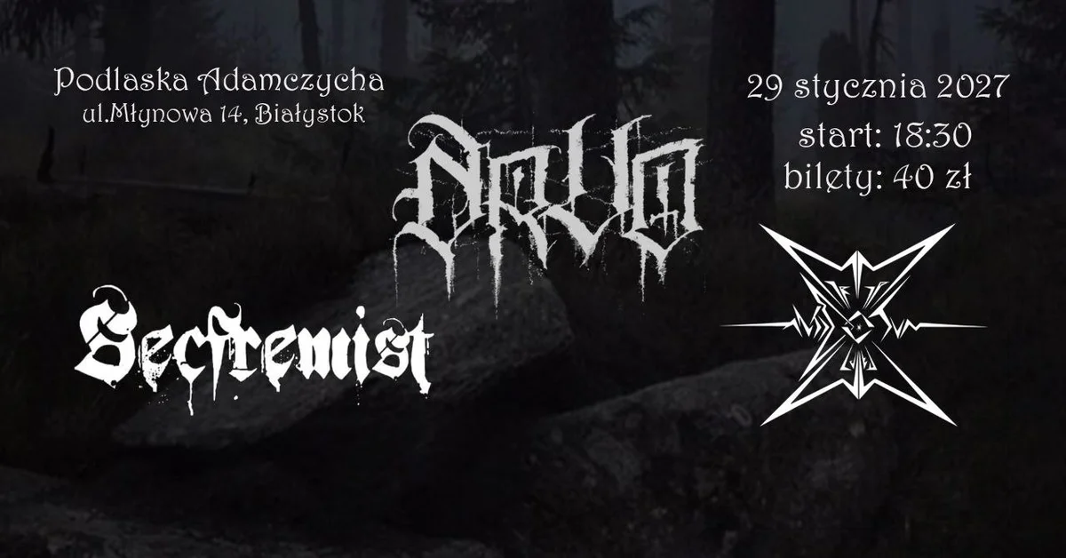 Grafika promocyjna wydarzenia ARVO / MIRZAM AOM / SECFREMIST w Białymstoku