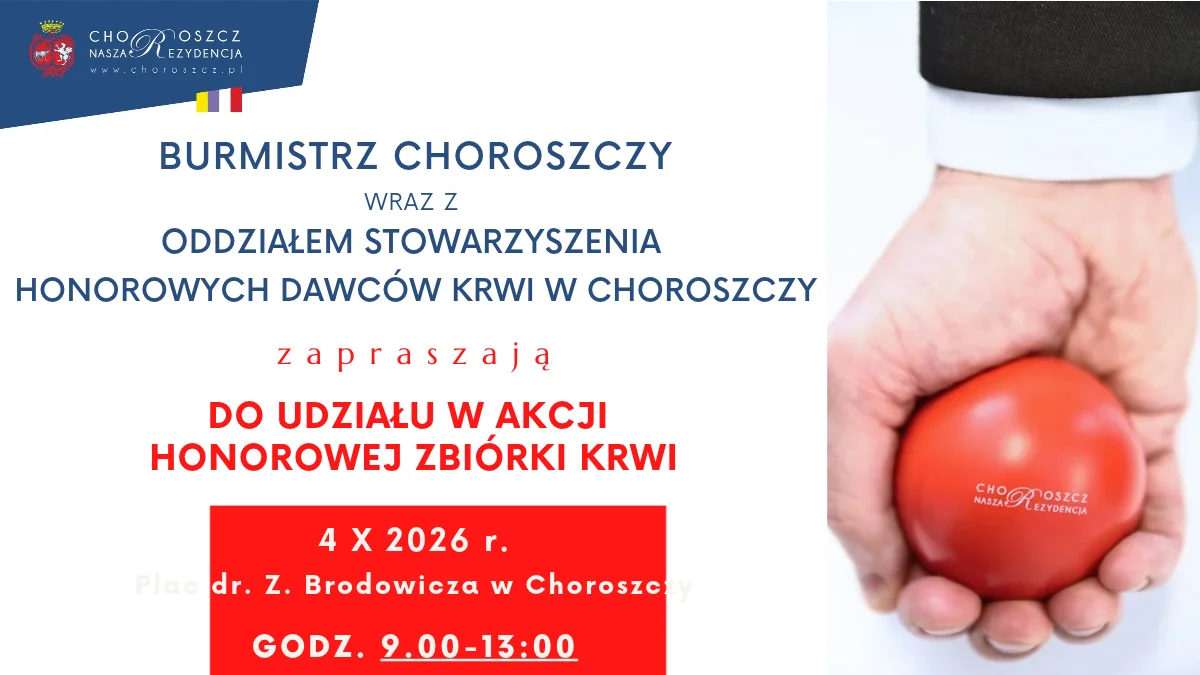 Grafika promocyjna wydarzenia Akcja honorowej zbiórki krwi w Choroszczy