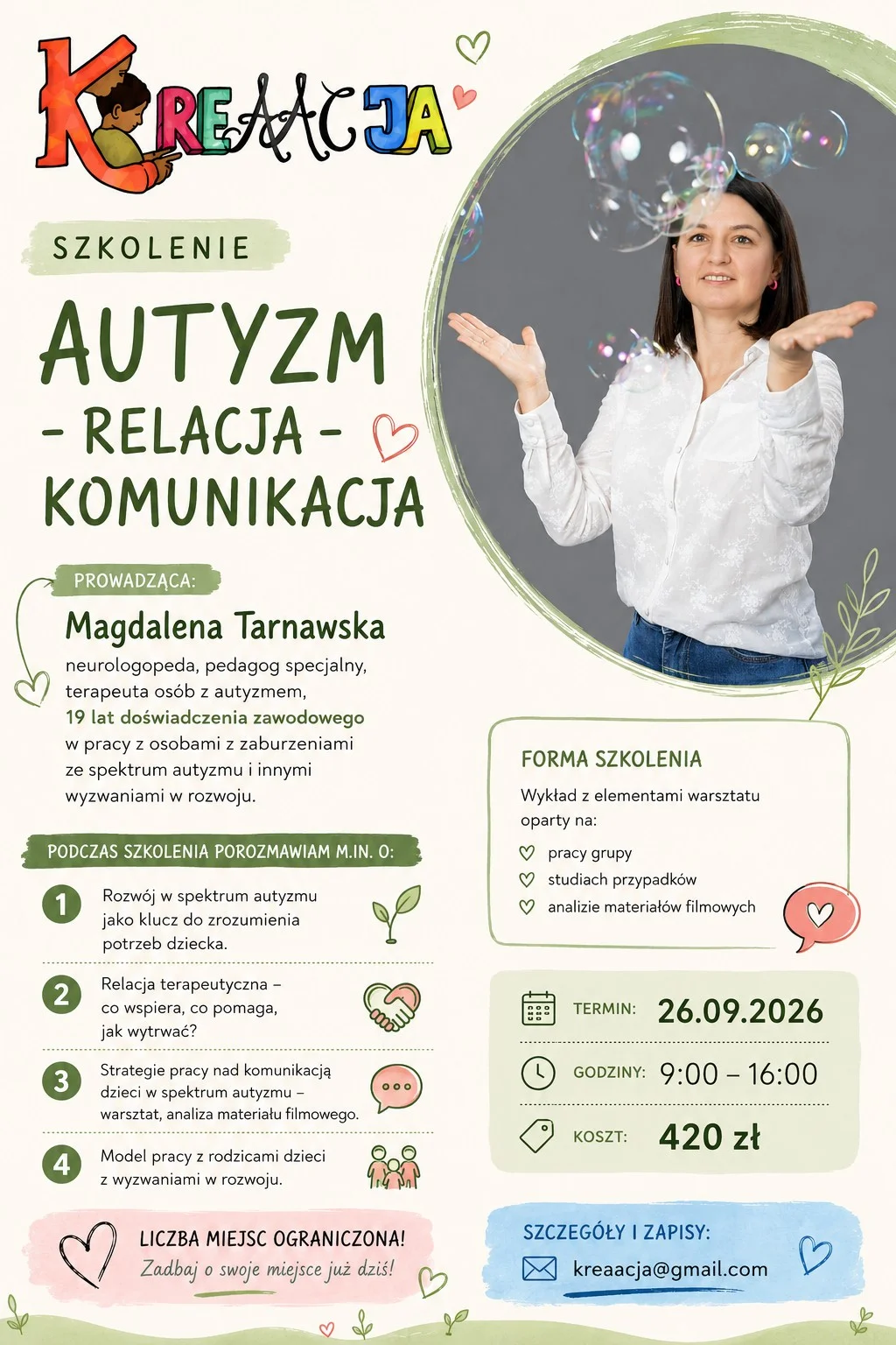 Grafika promocyjna wydarzenia Autyzm – relacja – komunikacja: praktyczne szkolenie