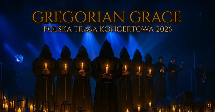 Grafika promocyjna wydarzenia Gregorian Grace w Białymstoku — chorał gregoriański w nowej, elektryzującej odsłonie