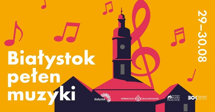 Obrazek przedstawia grafikę promocyjną wydarzenia Muzyczny weekend na Rynku Kościuszki w Białymstoku