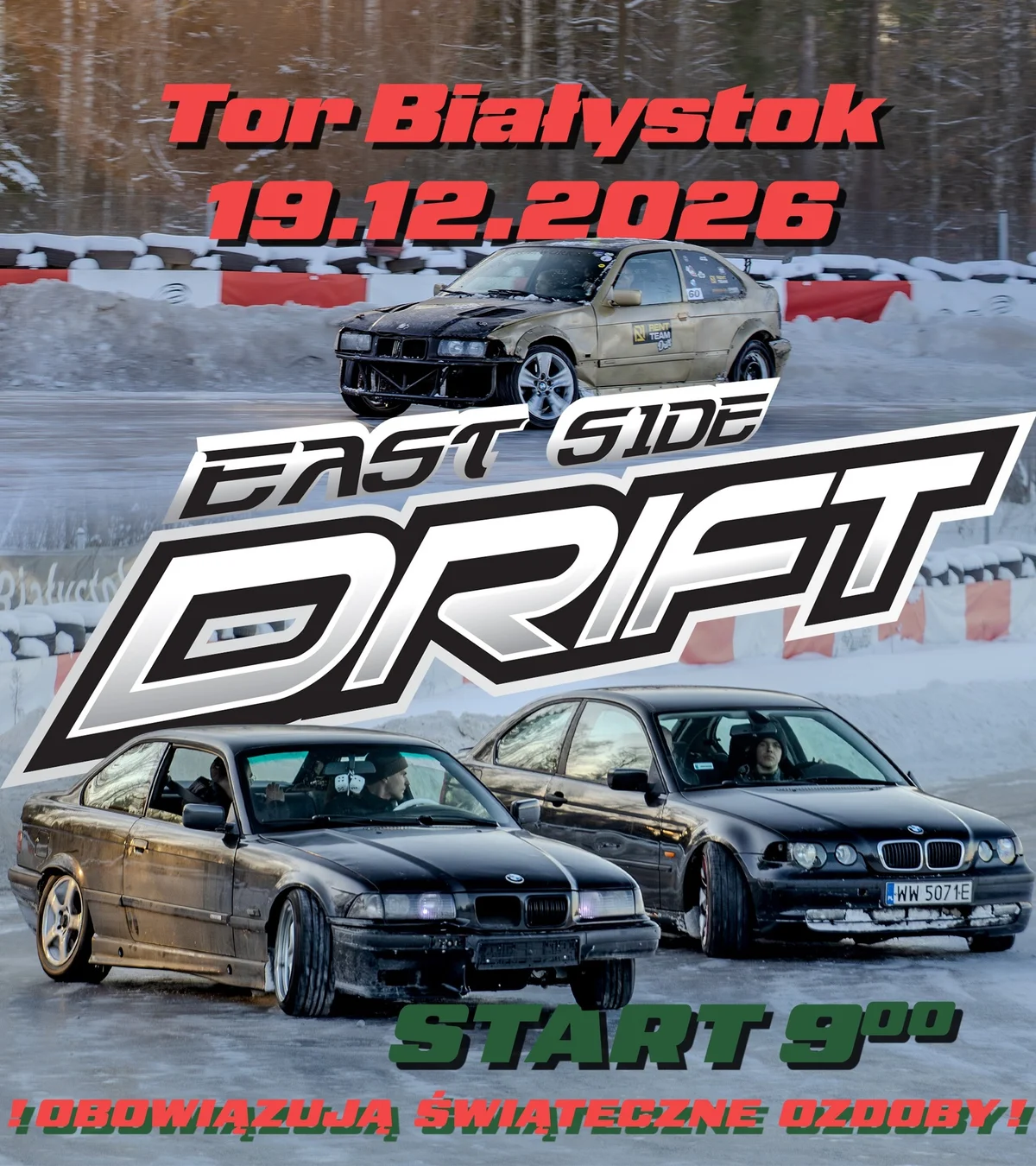 Grafika promocyjna wydarzenia East Side Drift – świąteczny trening driftu