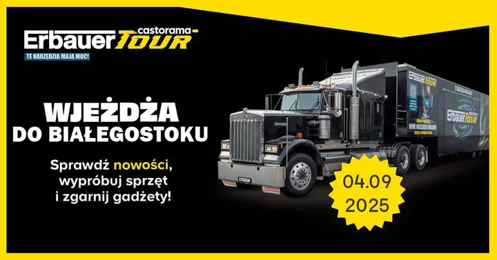 Obrazek przedstawia grafikę promocyjną wydarzenia Pokaz narzędzi Erbauer w Castorama Białystok