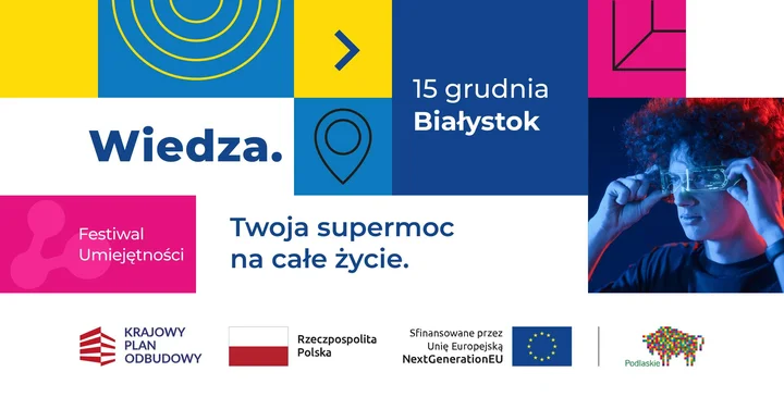 Grafika promocyjna wydarzenia Festiwal Umiejętności – Białystok: warsztaty, stoiska i zawody przyszłości