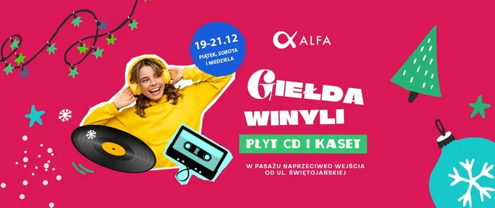 Grafika promocyjna wydarzenia Giełda winyli, płyt CD i kaset w Alfa Centrum Białystok