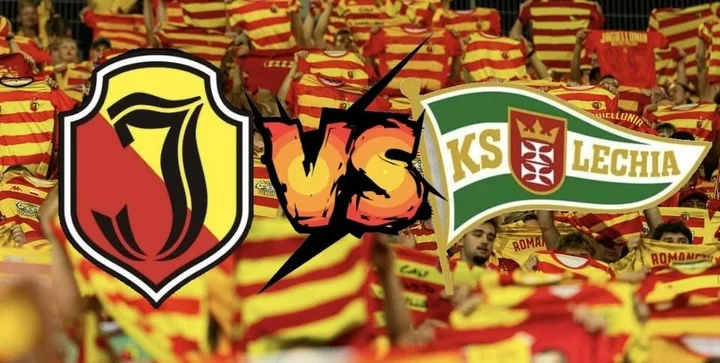 Obrazek przedstawia grafikę promocyjną wydarzenia Derby Pomorza i Podlasia: Jagiellonia Białystok – Lechia Gdańsk