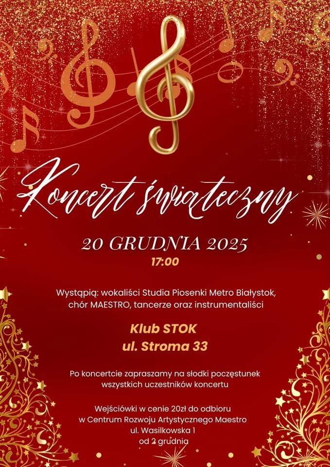 Grafika promocyjna wydarzenia Koncert świąteczny MAESTROxStudio Piosenki METRO Białystok