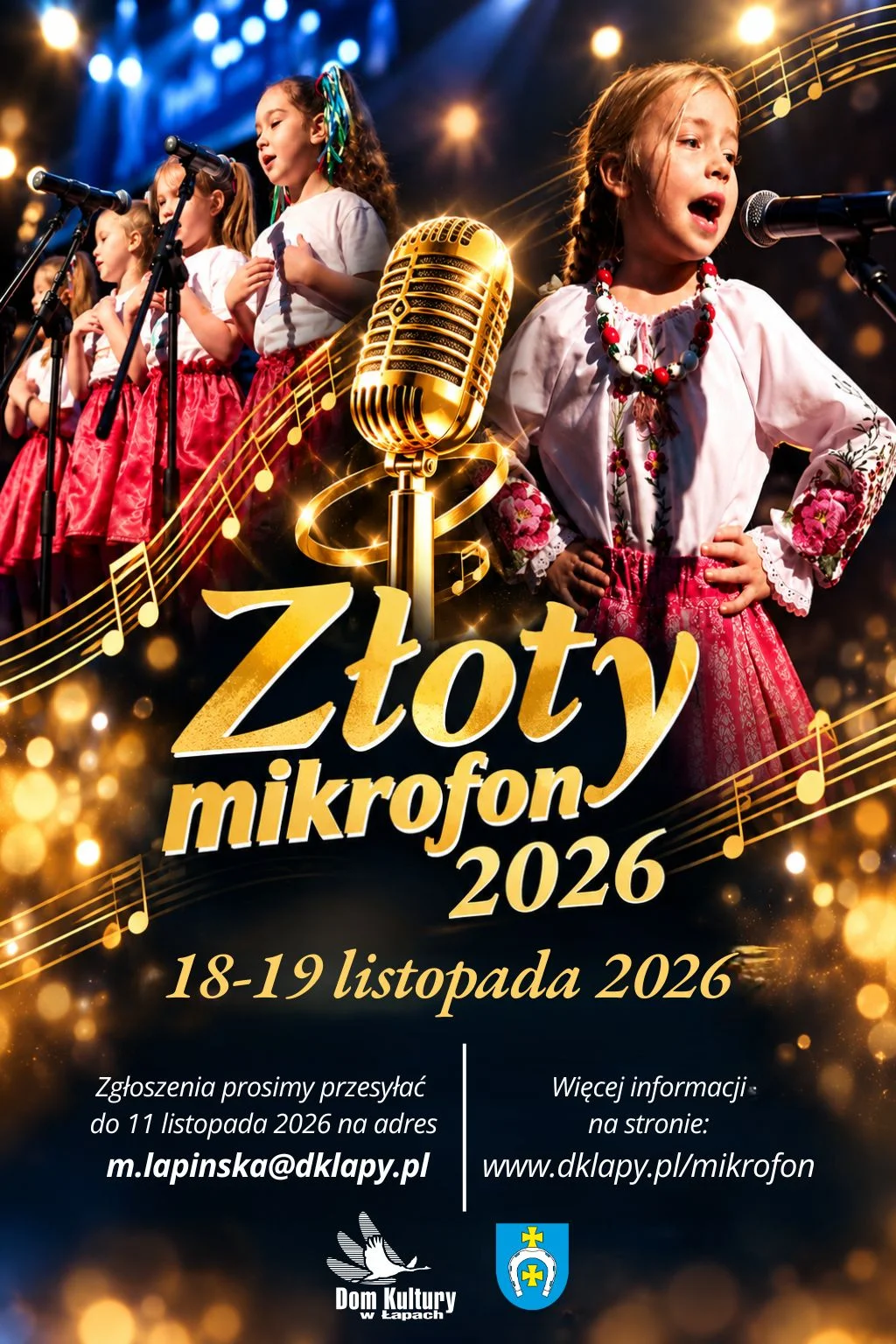 Grafika promocyjna wydarzenia Konkurs Wokalny Gminy Łapy „Złoty Mikrofon 2026”