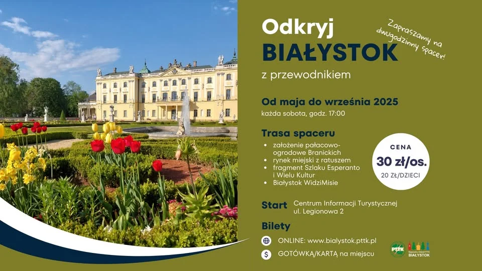 Obrazek przedstawia grafikę promocyjną wydarzenia Zwiedzanie Białegostoku z przewodnikiem – dwugodzinny spacer po centrum miasta