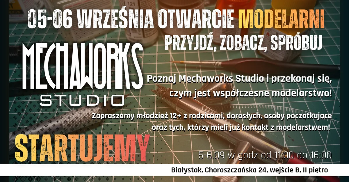 Grafika promocyjna wydarzenia Otwieramy Modelarnię w Białymstoku! Dni otwarte