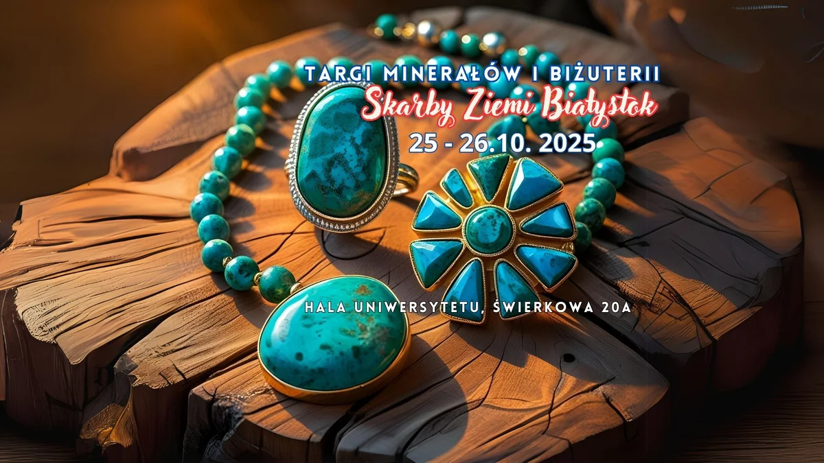 Grafika promocyjna wydarzenia Targi minerałów i biżuterii w Białymstoku – 25-26 października 2025