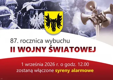 Grafika promocyjna wydarzenia 87. rocznica wybuchu II wojny światowej – uruchomienie syren alarmowych