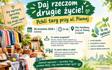Grafika promocyjna wydarzenia Daj rzeczom drugie życie! Pchli targ przy ul. Piwnej