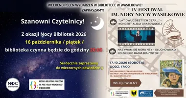 Grafika promocyjna wydarzenia IV Festiwal im. Nory Ney w Wasilkowie