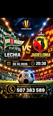 Grafika promocyjna wydarzenia Lechia Gdańsk – Jagiellonia Białystok: mecz Pucharu Polski