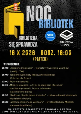 Grafika promocyjna wydarzenia Noc Bibliotek 2026