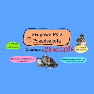 Grafika promocyjna wydarzenia Psie Przedszkole Białystok dla szczeniąt
