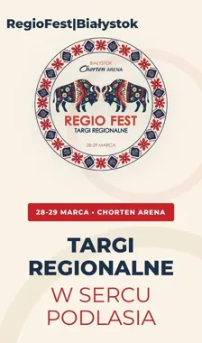 Grafika promocyjna wydarzenia RegioFest Białystok — targi regionalne pełne smaku i rękodzieła