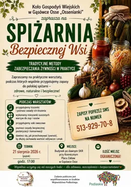 Grafika promocyjna wydarzenia Spiżarnia Bezpiecznej Wsi – tradycyjne metody zabezpieczania żywności w praktyce
