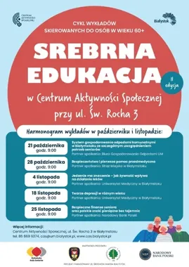 Grafika promocyjna wydarzenia Srebrna edukacja: System gospodarowania odpadami komunalnymi w Białymstoku