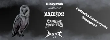 Grafika promocyjna wydarzenia VALEFOR x CRIPPLING MADNESS x DARKPAST – koncert metalowy