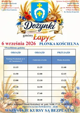 Grafika promocyjna wydarzenia XIX Dożynki z produktem lokalnym Gminy Łapy