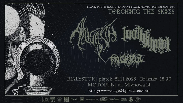 Obrazek przedstawia grafikę promocyjną wydarzenia Koncert metalowy w Białymstoku: Loathfinder, Angrrsth i Frightful w MotoPub