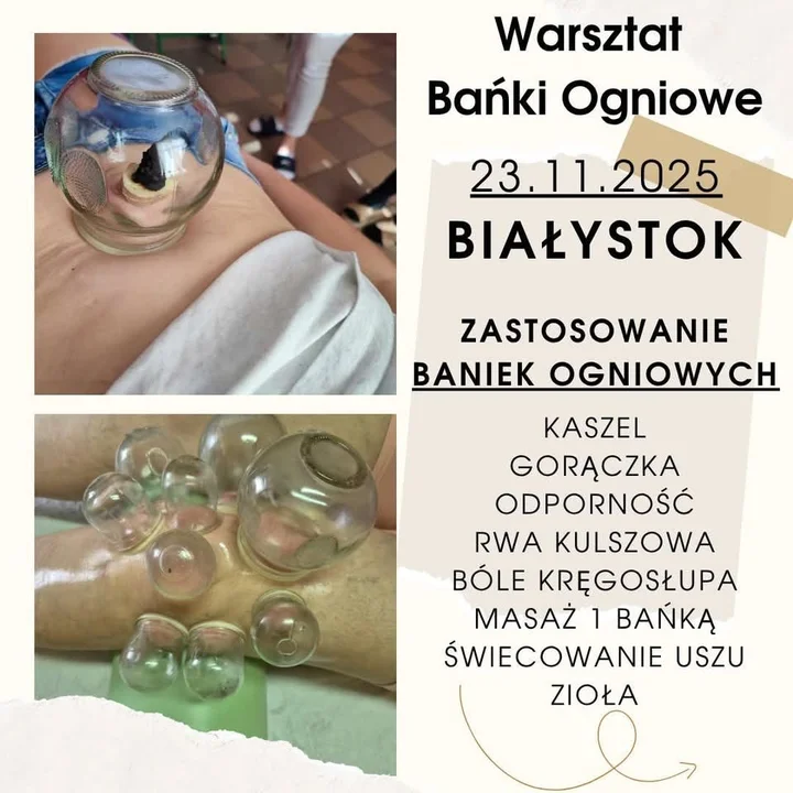 Grafika promocyjna wydarzenia Warsztat bańki ogniowe — Białystok