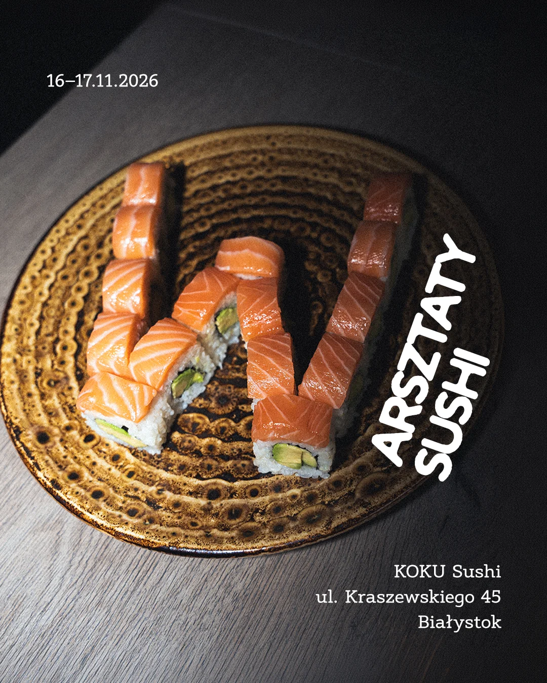 Grafika promocyjna wydarzenia Warsztaty Sushi w Białymstoku – KOKU Sushi