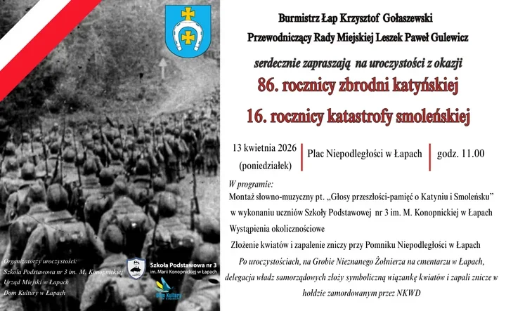 W Łapach pamięć o Katyniu i Smoleńsku wybrzmi na Placu Niepodległości