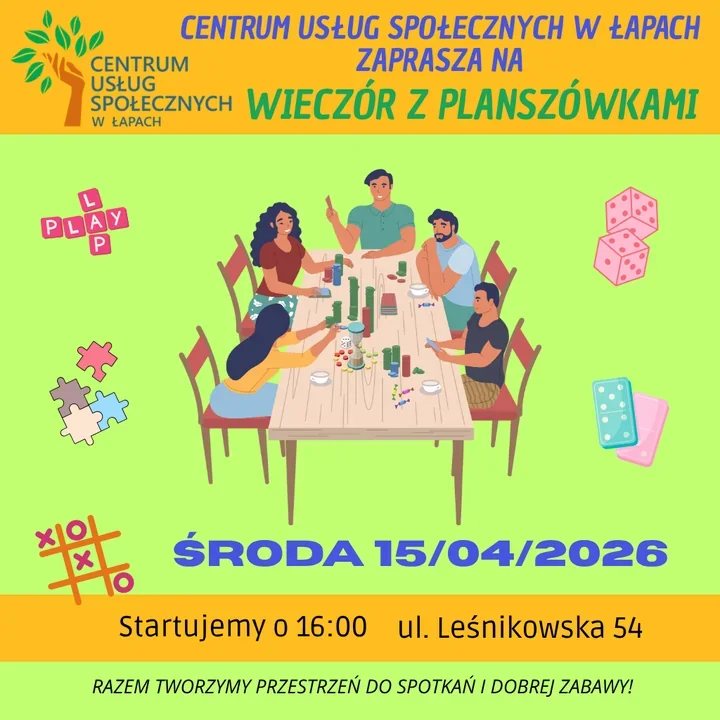 Planszówki, rozmowy i wspólna gra w Łapach czeka wieczór dla mieszkańców