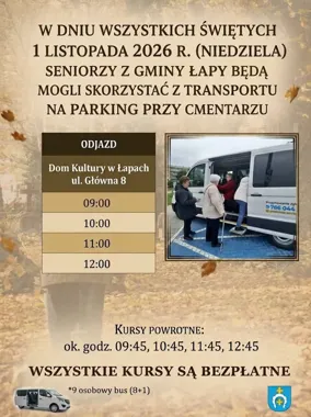 Seniorzy z gminy Łapy pojadą bezpłatnym busem na cmentarz