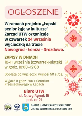 Seniorzy z Łap ruszą na trasę pełną historii. Zapisy tylko przez dwa dni