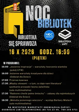 Noc Bibliotek w Łapach z warsztatami, literaturą i muzyką